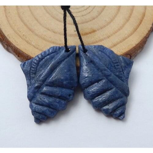 Natural Blue Coral Hand Carved Shell Shape women fashion Earrings Beads,Semiprecious stone earring,30x20x4mm,6.1g