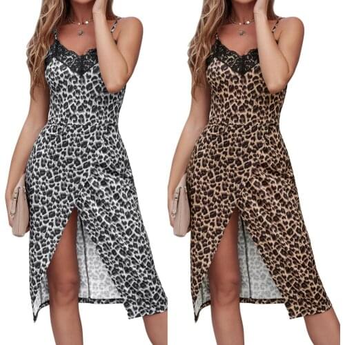 2021 Leopard Dresses For Women V Neck Dress Sleeveless Sexy Dress Elegant Sleeveless Belts Dresses For Women Leopard Printed