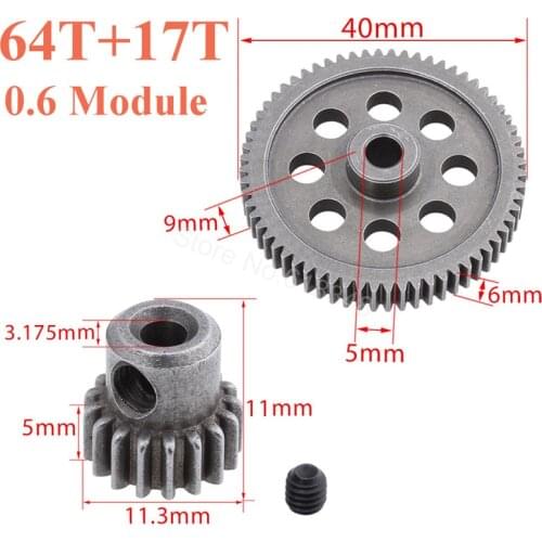 11184 Steel Metal Diff Main Gear 64T 11119 Motor Pinion 17T 3.175mm For RC HSP BRONTOSAURUS 1/10 Truck 94111 Redcat Volcano EPX