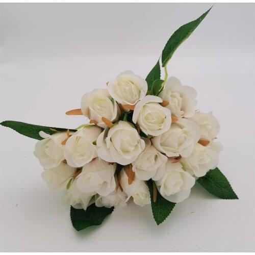 20pcs Small Silk Rose Artificial Flower Bunch for Wedding Home Decoration Cute Design Hand Flora White Cream Pink Black Colour