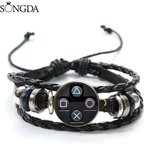 2019 Video Game Controller Bracelet Punk Controller Gamepad Glass Gem Woven Leather Bracelet Christmas Gift for Boyfriend