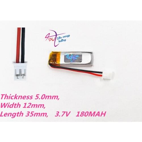 501235 JST PH 2.0mm 2 pin connector 3.7V 180mAh LiPo Battery Lithium Polymer Rechargeable For Mp3 bluetooth GPS PSP headset