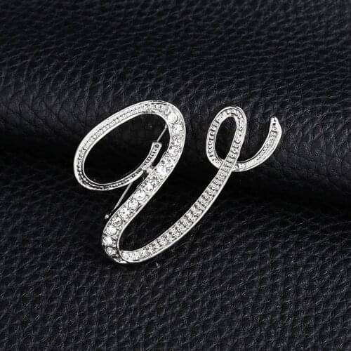 A-Z Letter Cute Brooch For Women Men Crystal Rhinestones Crystal Silver Color Metal Pins Jewelry Accessories Christmas Gift