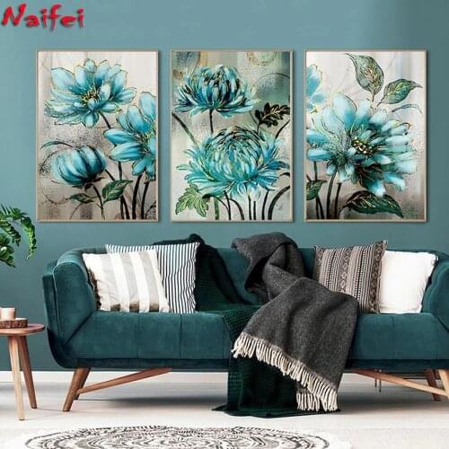 Blue chrysanthemum 5D Diy Diamond Painting Full Square Round Diamond Embroidery Sale Abstract Flower Picture Mosaic Home Decor