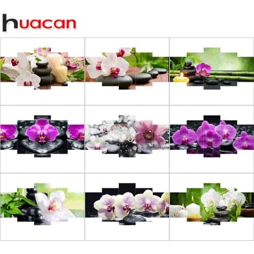 Huacan Diamond Embroidery Flower Full Square Diamond Painting Cross Stitch Orchid Picture Rhinestone Mosaic Decoration
