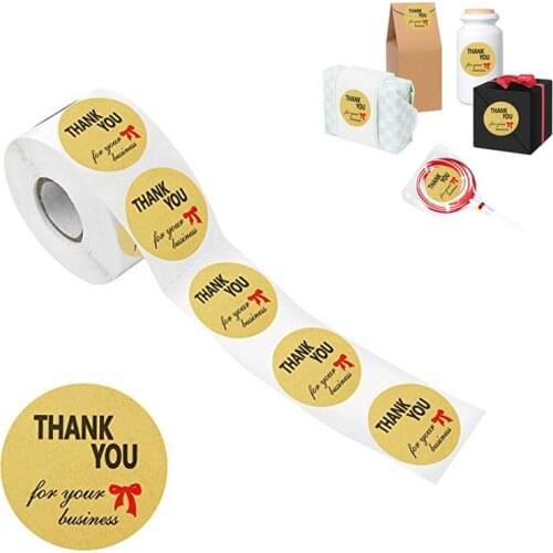 Free Shipping - 2.5CM Round Natural Kraft Handmade with "THANK YOU" Stickers, 500 Labels Per Roll