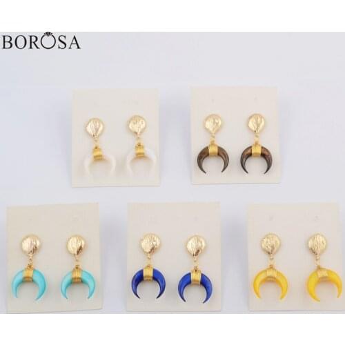 BOROSA Jewelry 5/10Pairs Trendy Gild Wire Wrap Rainbow Natural Shell Drop Earrings Jewelry Gems Drop Earrings for Women G1827