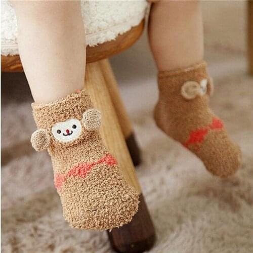 Clear 1T-3T Cartoon Kids Anti Slip Socks Baby Girl/Boy Winter Coral fleece Baby Socks Christmas Gift 13 Styles For Kids