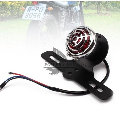 For Harley Bobber Chopper Cafe Racer Custom Black Bullet Integrated License Plate Mount Tail Light Brake Light Chrome Lens