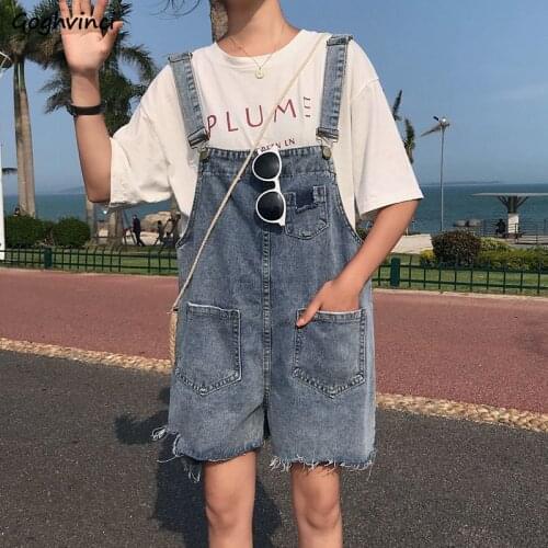 Denim Rompers Women Sleeveless Spring Fall Ripped Irregular Holes Chic Trendy Loose Simple Vintage Streetwear Cool Retro Casual