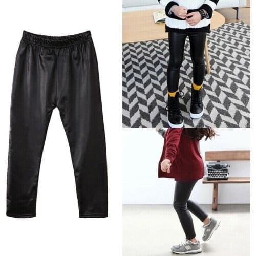 Focusnorm Toddler Baby Kids Girls Black Stretchy Faux Leather Skinny Pants Leggings Fashion Trousers