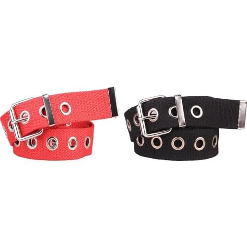 Canvas Web Belts For Men Solid Color Casual Hole Grommet Belt Woven Fabric