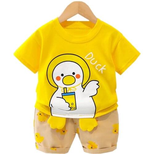 Baby Boy Clothes Set 2021 Summer New Kids Cartoon Printing Short-Sleeved Top Casual Shorts 2Pcs/Suit Child Clothes For Girls