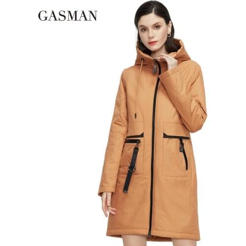 GASMAN 2021 New Womens autumn coat long Thin Cotton parka casual fashion ladies trench high quality spring jacket 81872