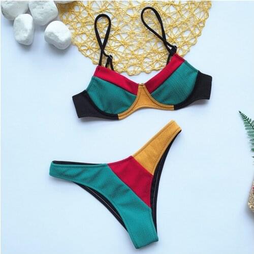 Summer Patchwork Bikini Sexy Swimsuit Bikini Women Lace Up One-piece Swimsuit Split Bikini Female Swimwear Beachwear Mujer