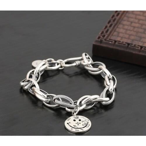 New Original Design Bracelet Smiley Face Wild Korean Love Lock Men Women Trend Retro Handmade Extension Tail Chain Adjustment