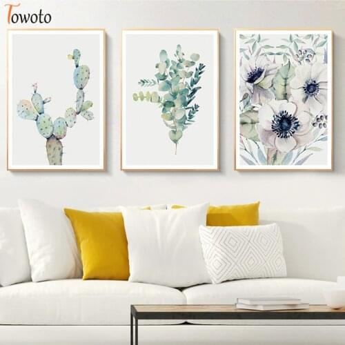 Nordic Canvas Painting Poster Water Color Green Leaves Decoration Wall Art Picture For Living Room Bedroom Home Decor Design