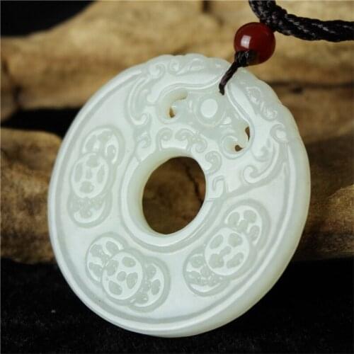 Natural hetian white jade handcarved coin safety button pendant simple retro pendant temperament jewellery fashion for woman men