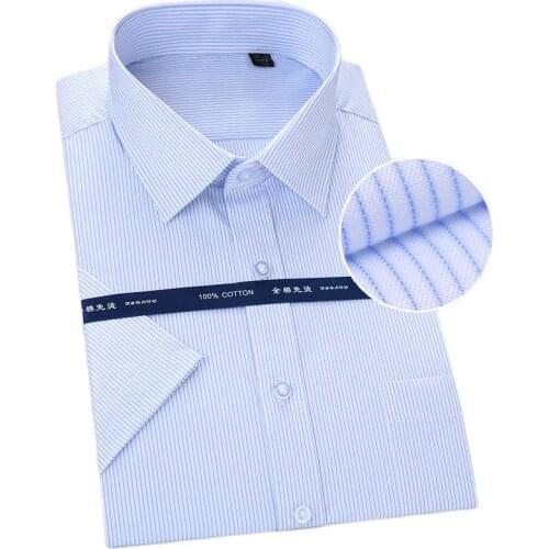 New Luxury quality pure cotton solid striped dobby turn down collar short sleeve non-iron summer comfortable men formal shirts