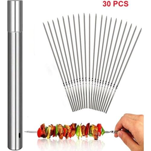 Stainless steel barbecue skewers bbq Needle stick BBQ Grill Skewer+Storage Tube Reusable Needle Sticks Outdoor Camping BBQ Tool