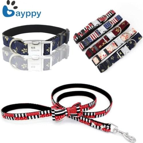 Printed Dog Collar Harness Adjustable Chain Nylon Leash Metal Buckle Training Walking Lead Rope For Puppy Cats Pet Dog Supplies