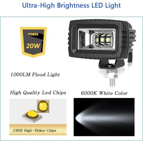 Mini LED 20W 1000LM LED Work Light Lamp Square Floodlight 10-30V Offroad LED Light Bar For Truck Car SUV Boat