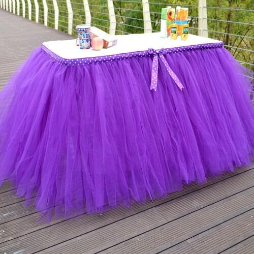Tulle Table Skirt Purple Three Layer Ice Silk Fabricfor Bowknot Wedding Decor Birthday Baby Shower Party Decoration Tablecloth
