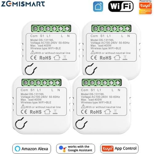 Zemismart 4 Pcs WiFi Light Switch Smart Relay Breaker Module Supports 2 Way Tuya BLE App Alexa Google Home Voice Control