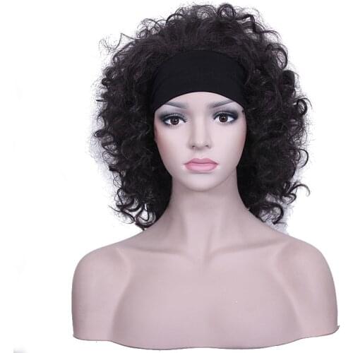 Women Natural Wave Wig Headbands High Temperature Fiber Lady Short Black Hairpieces Femme Synthetic Cosplay Wig