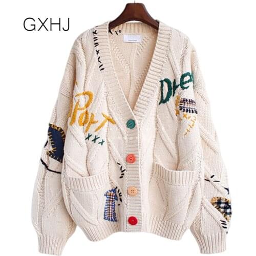 British style thick embroider ladies cardigan sweater Knitted Sweater Jacket Pocket Fashion women Knit Cardigan sweater coat