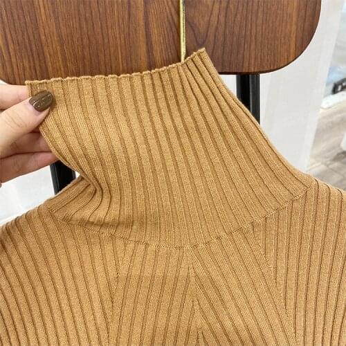 Women Sweater Autumn/Winter Long Sleeve Striped Knit Sweater Womens Turtleneck Pullover