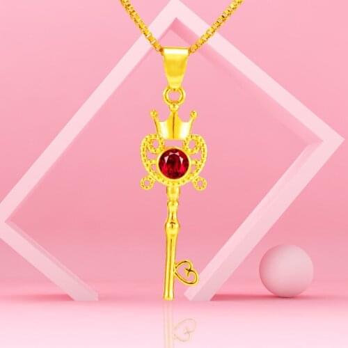 Necklaces for Women Rhinestone Crown Key Heart Necklace 24K Gold Plated Pendant Necklace Cute Birthday Party Engagement Jewelry