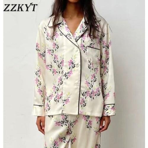ZZKYT 2021 Women Spring Fashion Floral Print Pockets Blouses Vintage Lapel Collar Long Sleeve Female Shirts Casual Tops Mujer
