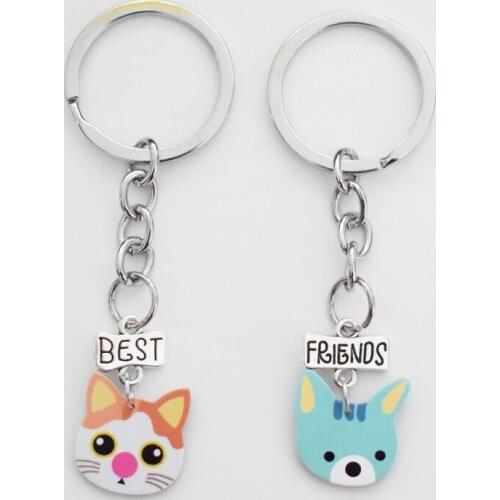 Acrylic Cute Cat Pendant Best Friends Key Chains Kids Couple Key Ring Adorable Friendship Gifts For Girls,Boys 2pcs/lot