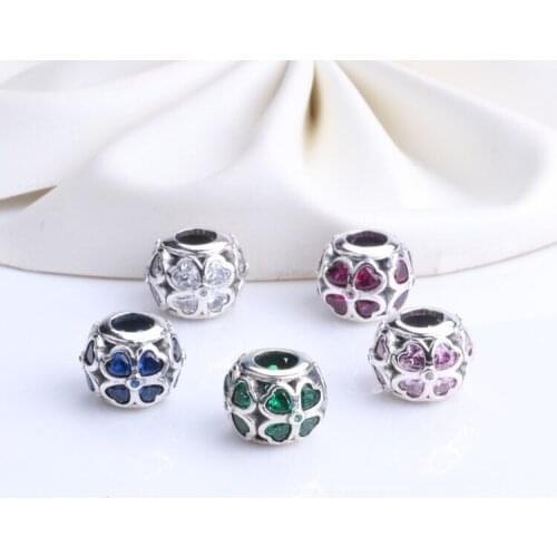 Free Shipping Authentic 925 Sterling Silver Lucky Leaf 5 color Charm Fit Original Bracelet For Women DIY Jewelry S925 Beads