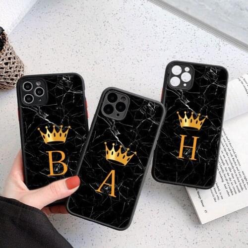 Moskado Initial Letter A Z Crown Phone Case For iPhone 12 Pro 11 Pro Max X XR XS Max 7 8 Plus SE 2020 Matte Marble Hard PC Cover