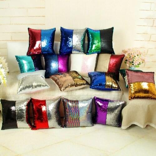 DIY Two Tone Glitter Sequins Throw Pillows Home Decorative PillowCase Cover Reversible Sequin Magical Color Changing Pillow
