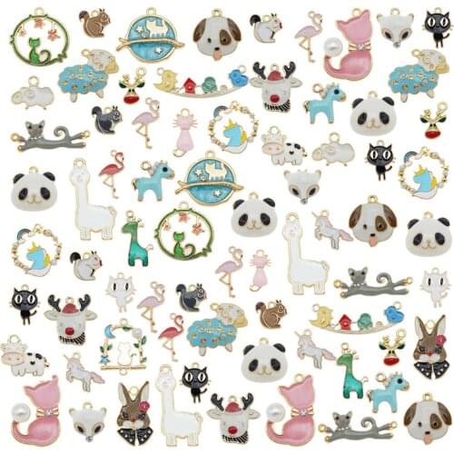 Julie Wang 20PCS Enamel Animal Charms Random Mixed Cat Bird Unicorn Squirrel Gold Tone Alloy Pendent Jewelry Making Accessory