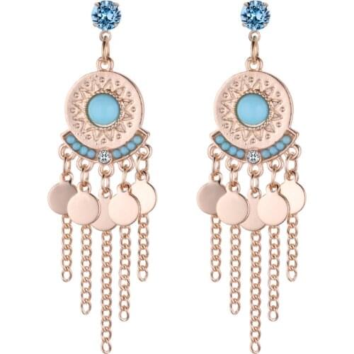 Geometric round crystal zirconium big earrings female ethnic metal tassel statement earring
