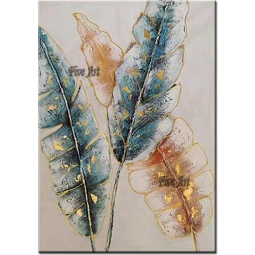 100% Hand-painted Gold Feather Oil Painting Picture Art Unframed Modern Living Decor Unframed Canvas Wall Picture Artwork