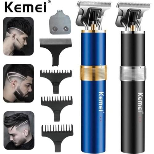 Kemei 2 in 1 Cordless Hair Trimmer Replaceable Magnetic Carbon Steel Blade Hair Clipper Men Edge Cutting Hair Trimming Machine