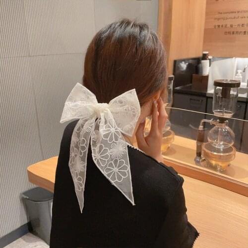 Fashion Lace Pearl Hair Scrunchies Long Hair Ribbon for Women Girls Ponytail Sweet Elastic Hair Ties Headwear Hair Accessories