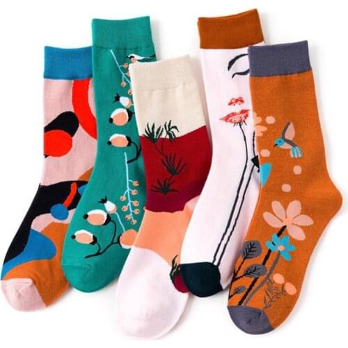 Streetwear Plants Flower Creative Casual Fashion Socks Women Japan Korea Harajuku College Style Cute Ladies Socks New Autum