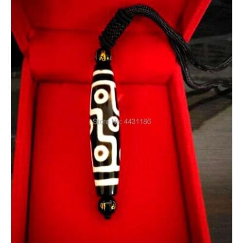 Nature Chalcedony Tibetan TALISMAN 9 Eyes Dzi Bead Amulet Pendant Necklace*Free Gift Box