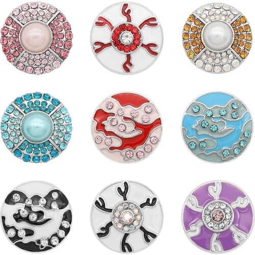 Rhinestone Flower 20mm Metal snap button jewelry DIY bracelet KD1086