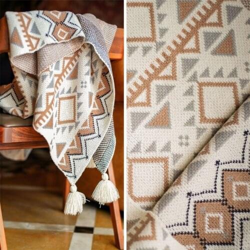 150X130cm Knitted Triangle Ethnic Style Tasseled Sofa Throw Restro Couch Blanket Soft Bed Runner ins photographic Throw Blanket