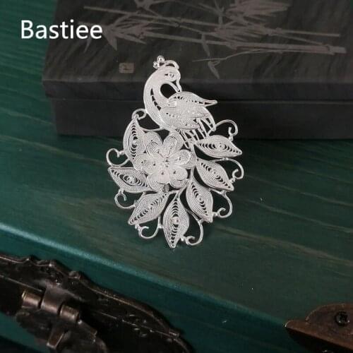 Bastiee 999 Sterling Silver Brooch Pin Peacock Brooches For Women Luxury Jewelry Hmong Handmade Gift Mom Pins Souvenirs broche