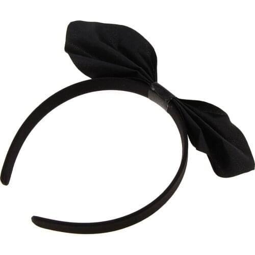 Women Girls Black Satin Bowknot Hair Accessory Headband Bow Head Band Clip