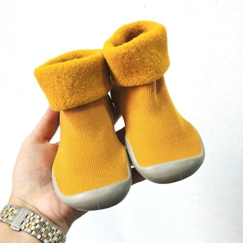 Winter Kids Warm Snow Shoes Socks Infant Boys Brushed Thick Sock Shoes Yellow Black Baby Girls Booties Soft Soles Toddler Shoes