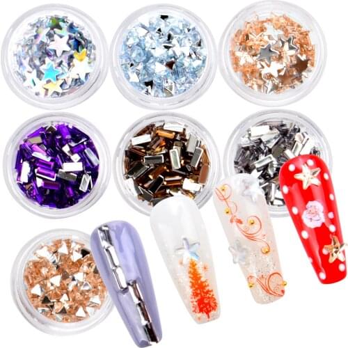 1 Bottle Stars / Stripes Nail Rhinestones Colorful Crystal Mixed Size Nail Studs Manicure Nail Art Decorations